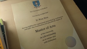 YiWen's MA Librarianship certificate